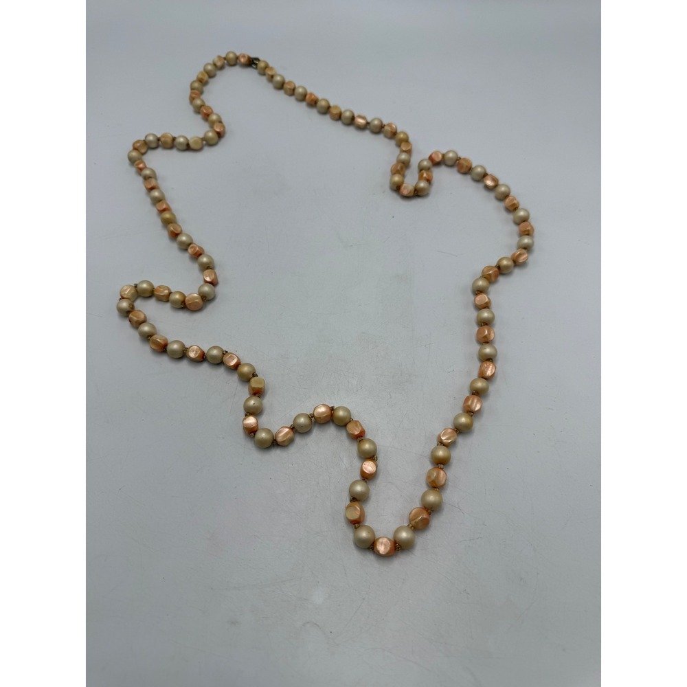 Vintage Hong Kong Faux Pearl Moonglow Bead Necklace Orange Peach 22 Inch